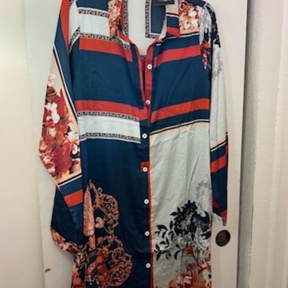 Satin Printed Shirt Dress. - Picture 2 of 5